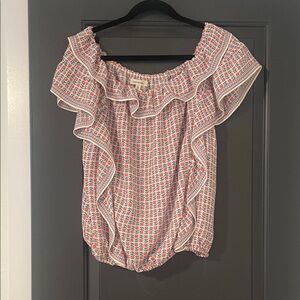 Max Studio Pink Patterned Ruffle Blouse